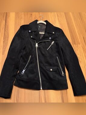 H&M Black Suede Moto Jacket Size Small